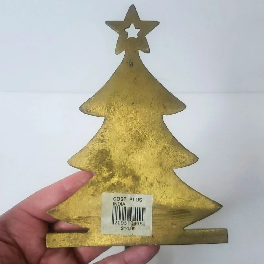 Vintage Cost Plus Brass Christmas Tree Stocking Holder For Mantel